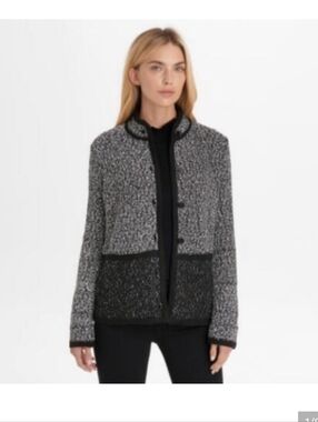 Karl Lagerfeld black And White Marled Tweed Cardigan